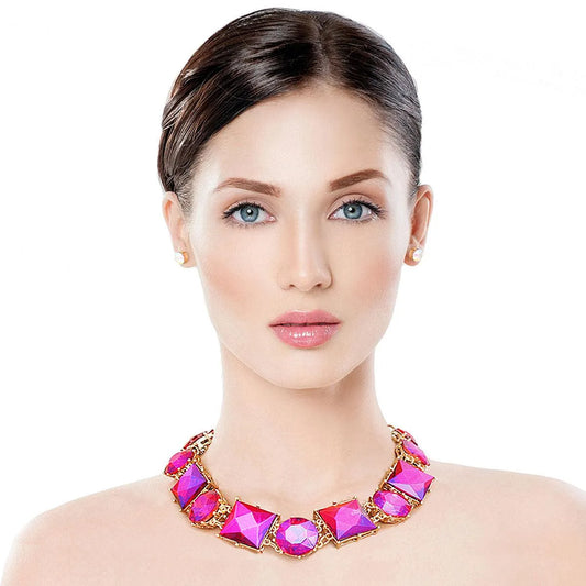 Purple Acrylic-crystal Collar Necklace & Earrings Set - Buy Now! Pinktown