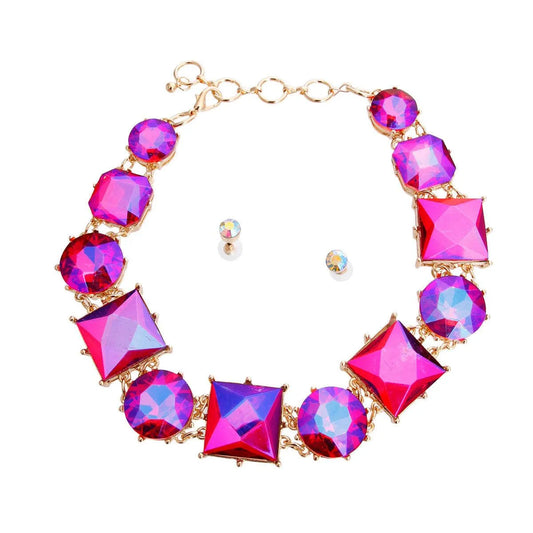 Purple Acrylic-crystal Collar Necklace & Earrings Set - Buy Now! Jewelry Bubble