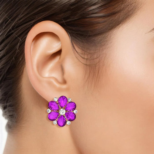 Purple Cluster Flower Stud Earrings - Fashion Jewelry Pinktown