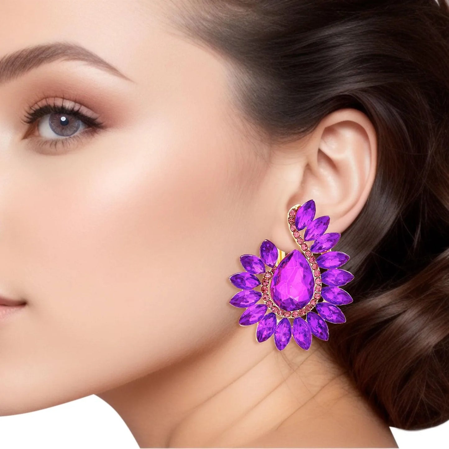 Purple Teardrop Center Clip On Pageant Earrings for Elegant Style Jewelry Bubble