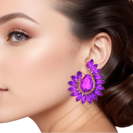 Purple Teardrop Center Clip On Pageant Earrings for Elegant Style Pinktown