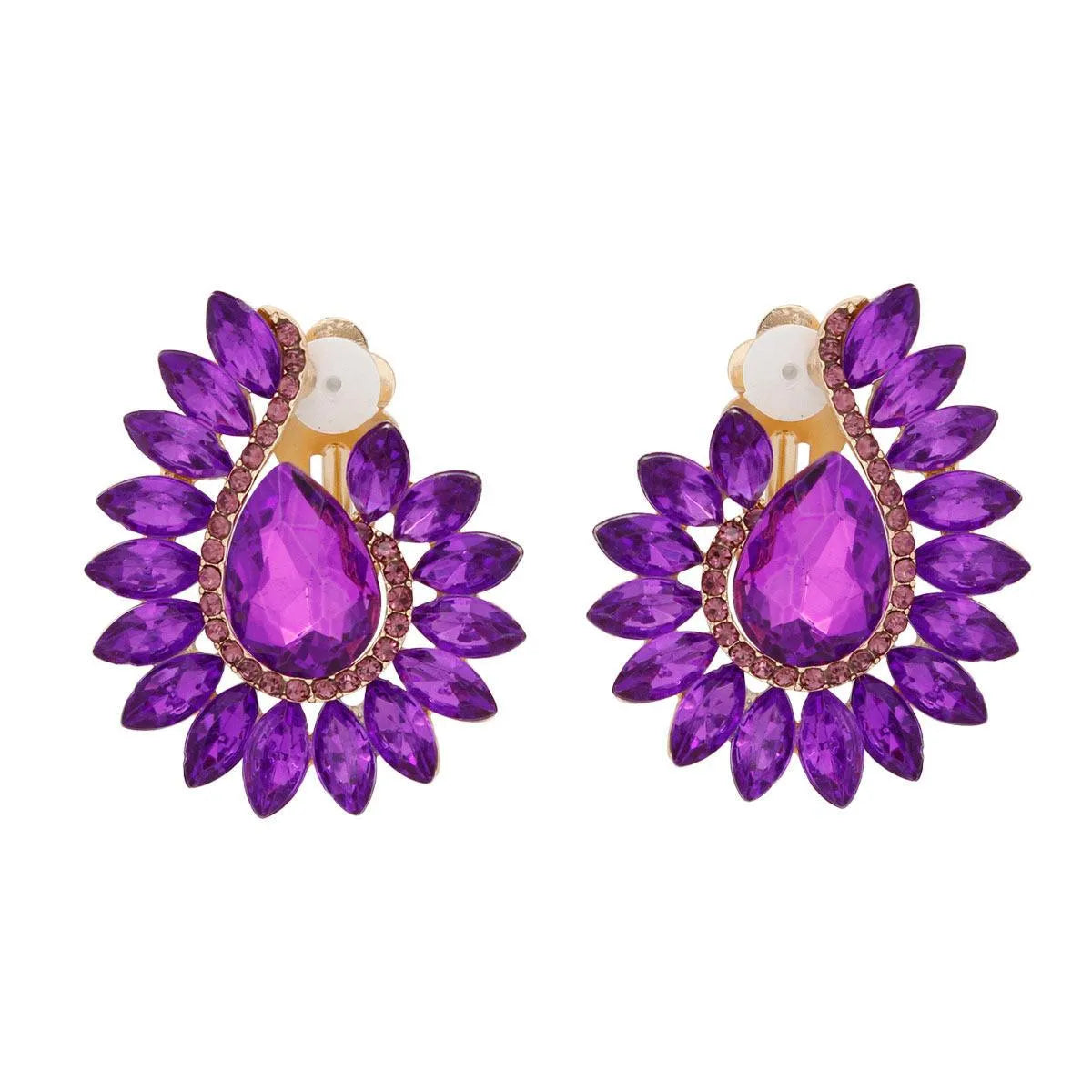 Purple Teardrop Center Clip On Pageant Earrings for Elegant Style Jewelry Bubble