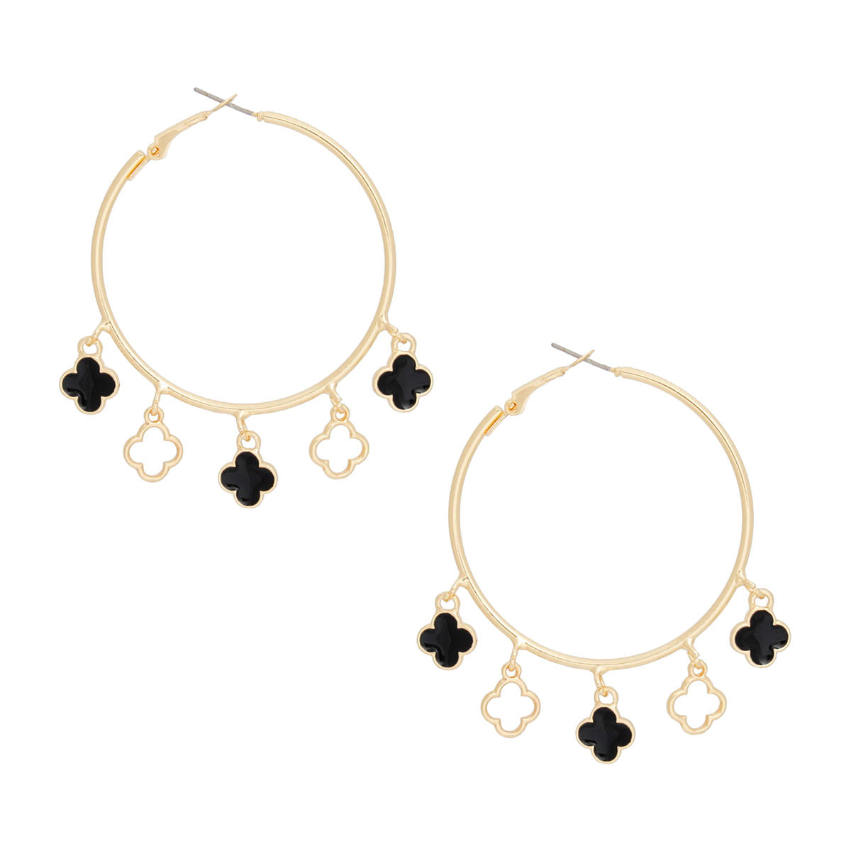 Radiant Gold Hoop Earrings with Black Clover Charms Jewelry Bubble