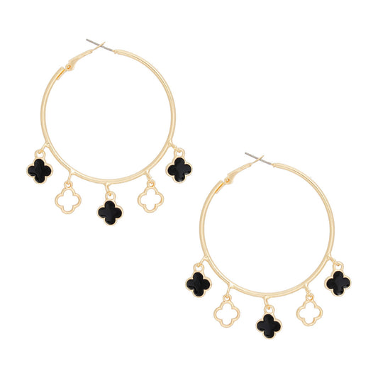 Radiant Gold Hoop Earrings with Black Clover Charms Pinktown