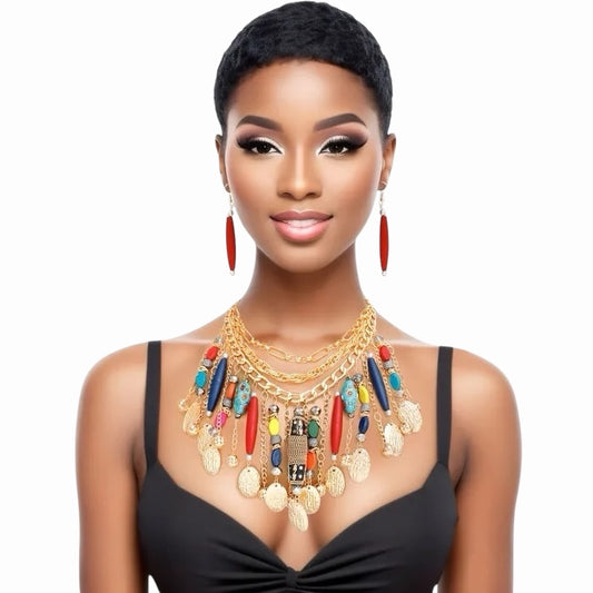 Radiant Layers: Triple Layered Gold Fringe Necklace Set Jewelry Bubble