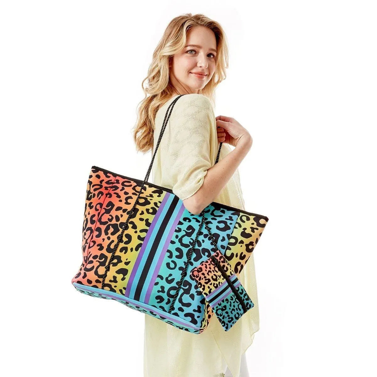 Rainbow Leopard Beach Tote Set Perfect Accessory for a Day at the Beach Jewelry Bubble