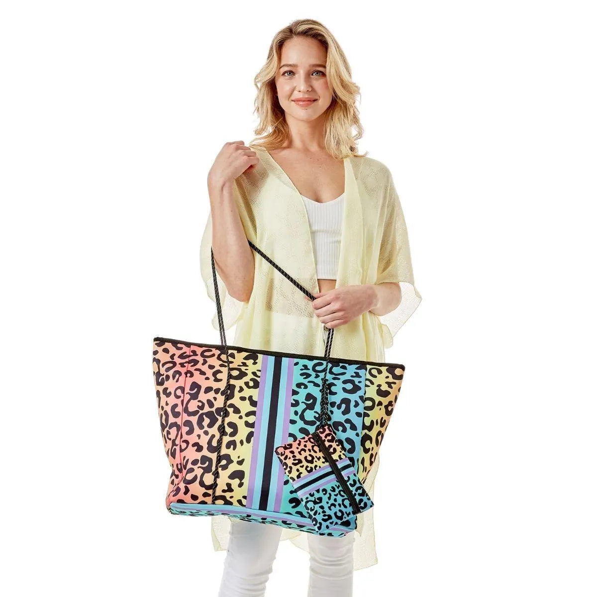 Rainbow Leopard Beach Tote Set Perfect Accessory for a Day at the Beach Jewelry Bubble