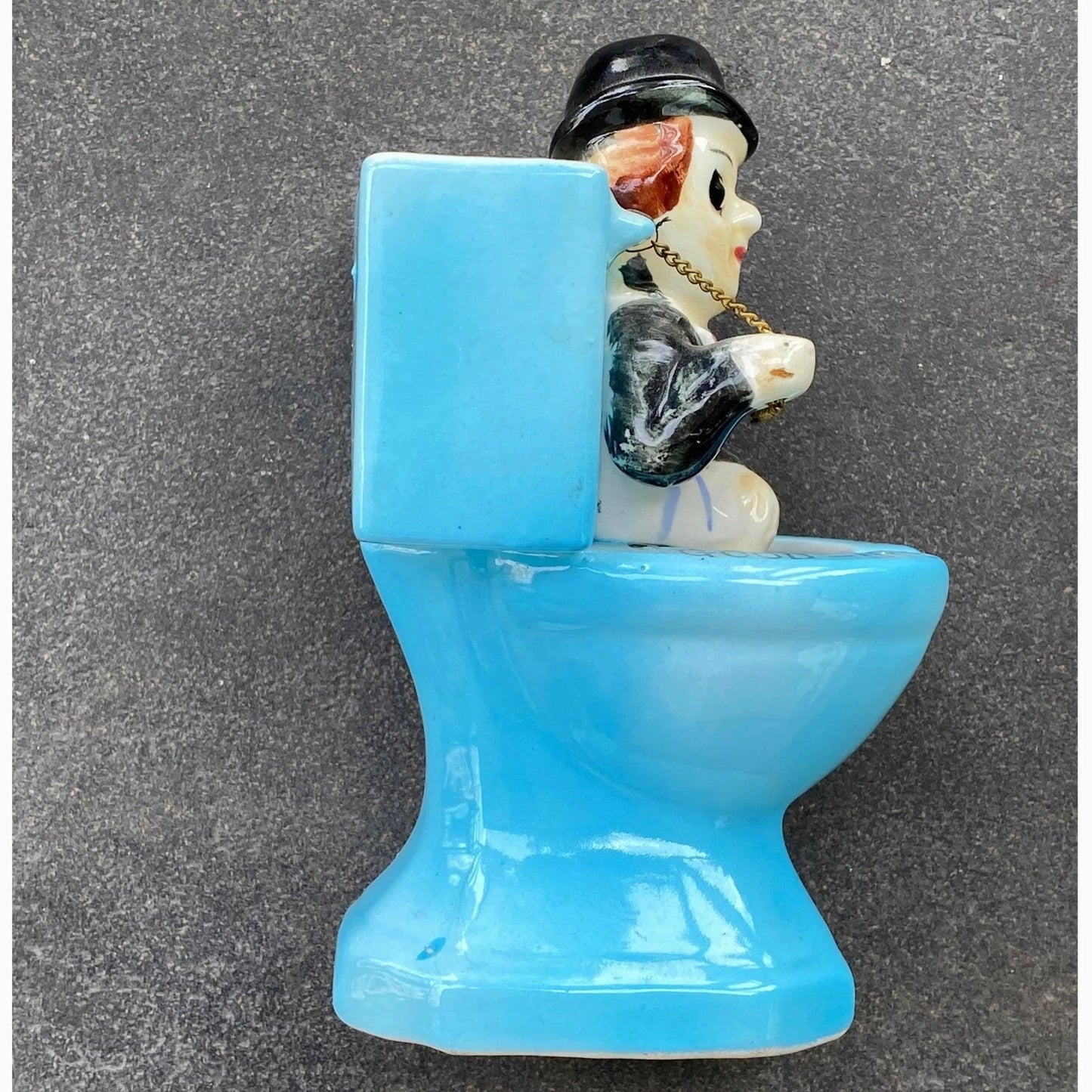 Rare Vintage Ceramic Man on Toilet Figural Jewelry Bubble