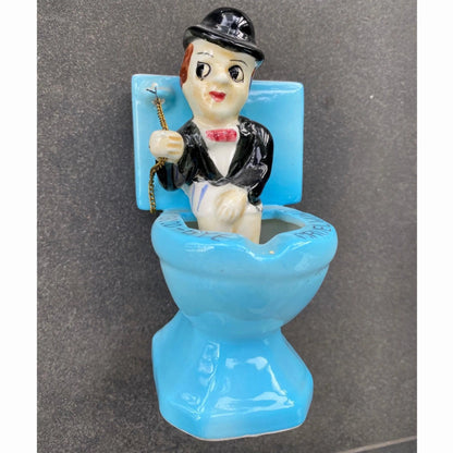 Rare Vintage Ceramic Man on Toilet Figural Jewelry Bubble