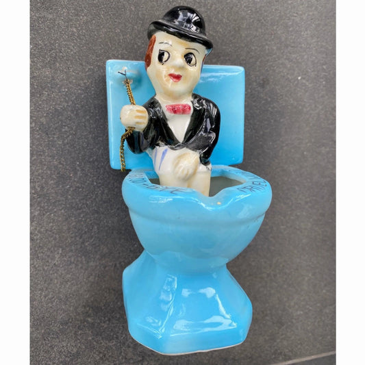 Rare Vintage Ceramic Man on Toilet Figural Jewelry Bubble