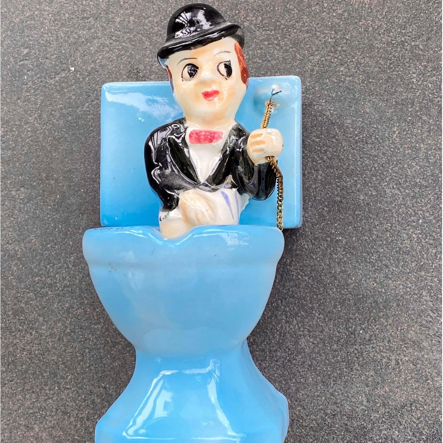 Rare Vintage Ceramic Man on Toilet Figural Jewelry Bubble