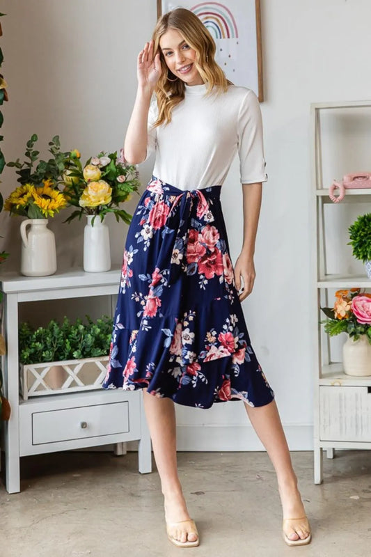 Reborn J Floral Wrap Ruffled Navy Skirt Jewelry Bubble