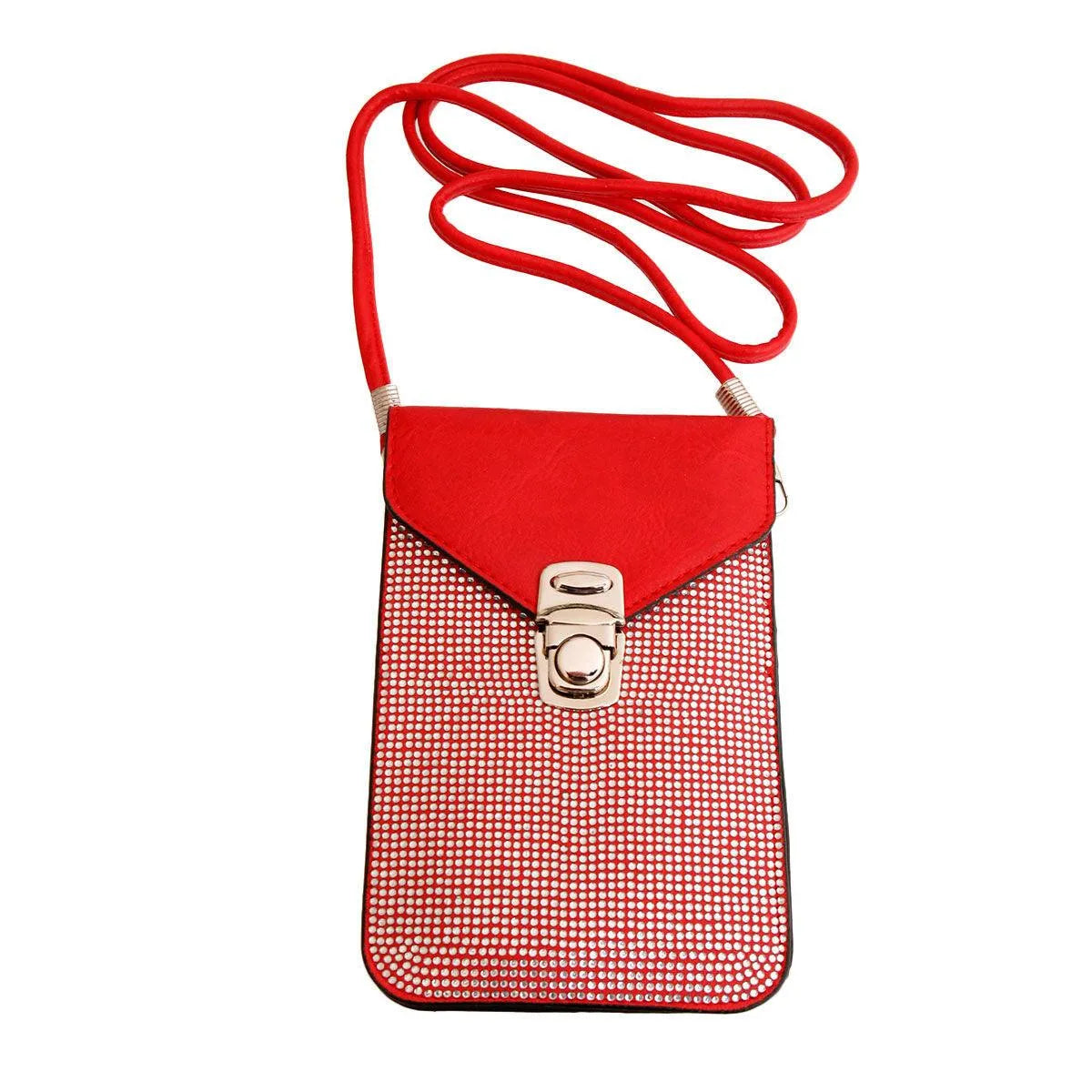 Red Crossbody Cellular Phone Bag with Card Slots for Women Jewelry Bubble