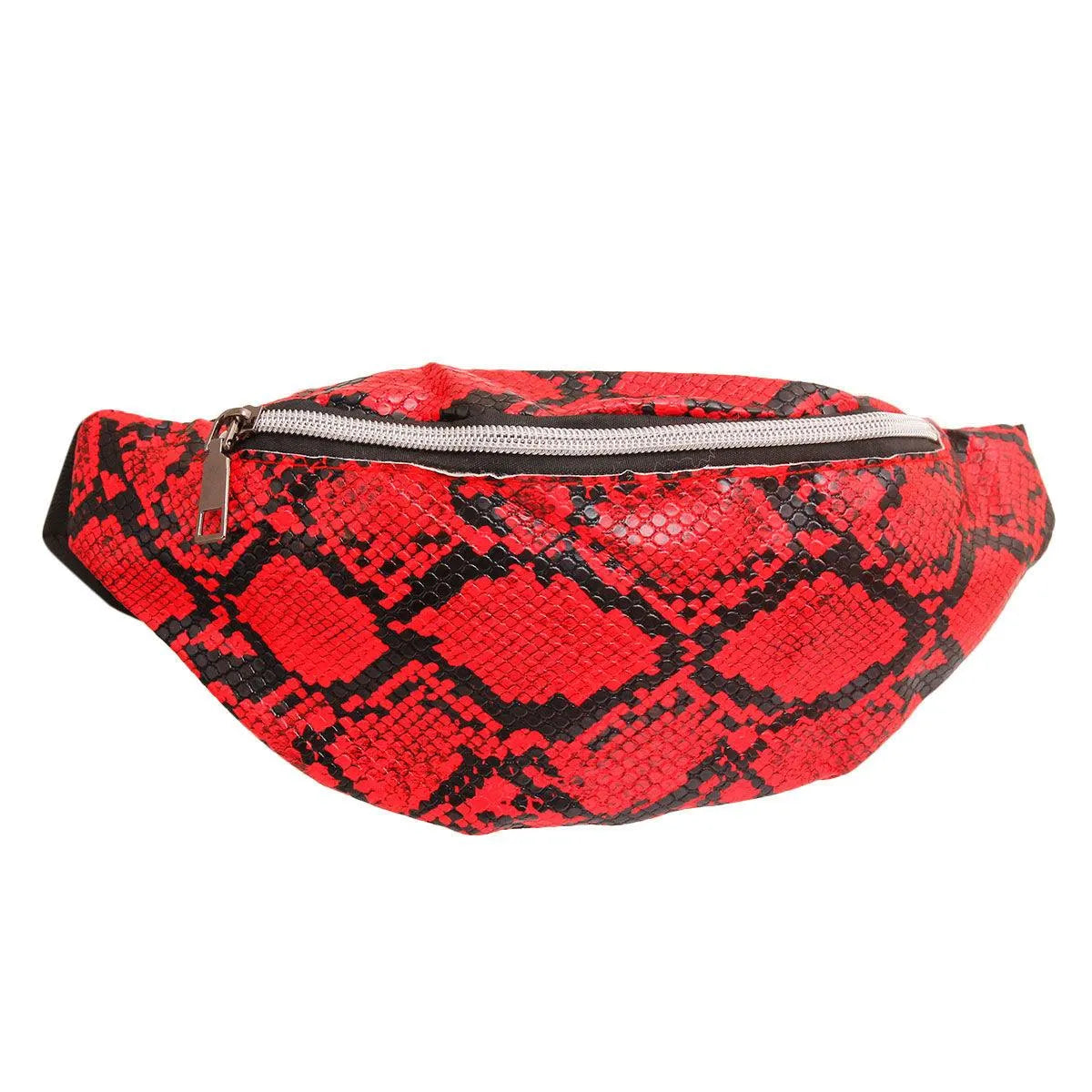 Red Faux Snake Skin Fanny Pack Waist Bag Jewelry Bubble