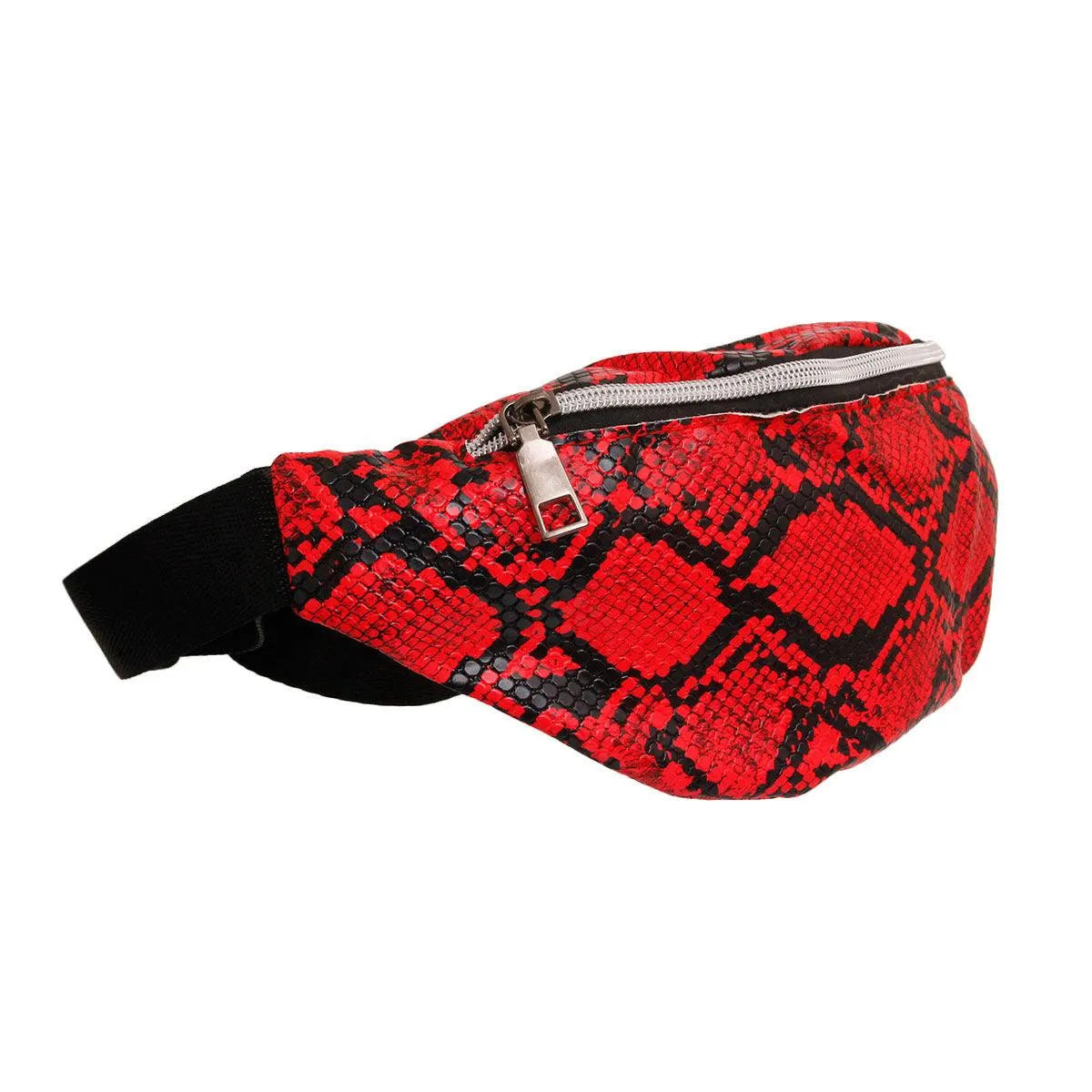 Red Faux Snake Skin Fanny Pack Waist Bag Jewelry Bubble