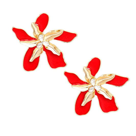 Red Iris Stud Earrings - Stunning Fashion Jewelry Pinktown