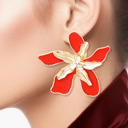 Red Iris Stud Earrings - Stunning Fashion Jewelry Jewelry Bubble