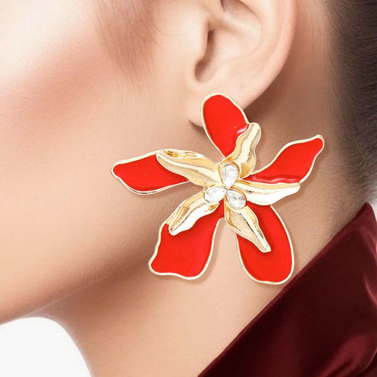 Red Iris Stud Earrings - Stunning Fashion Jewelry Pinktown