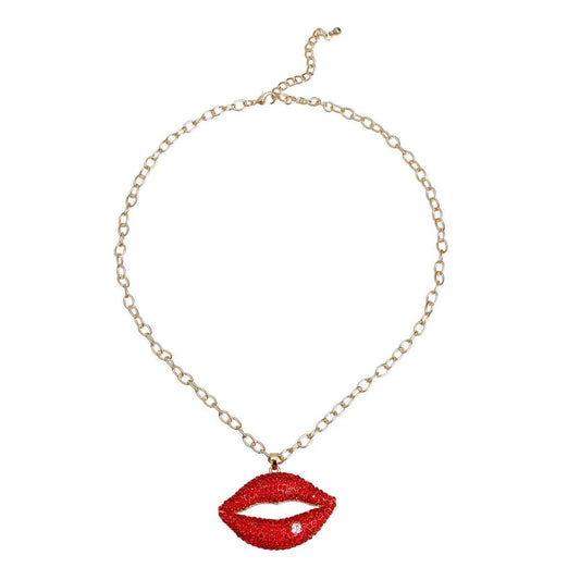 Red Lips Pendant Gold Chain Necklace Jewelry Bubble