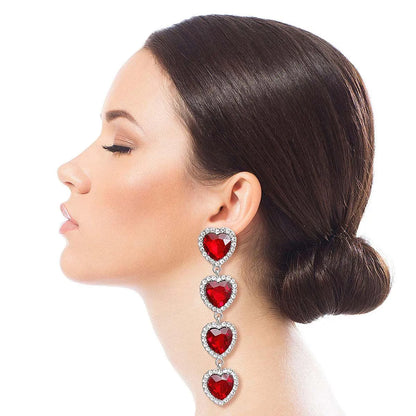 Red Sweetheart Linear Statement Drop Earrings Jewelry Bubble