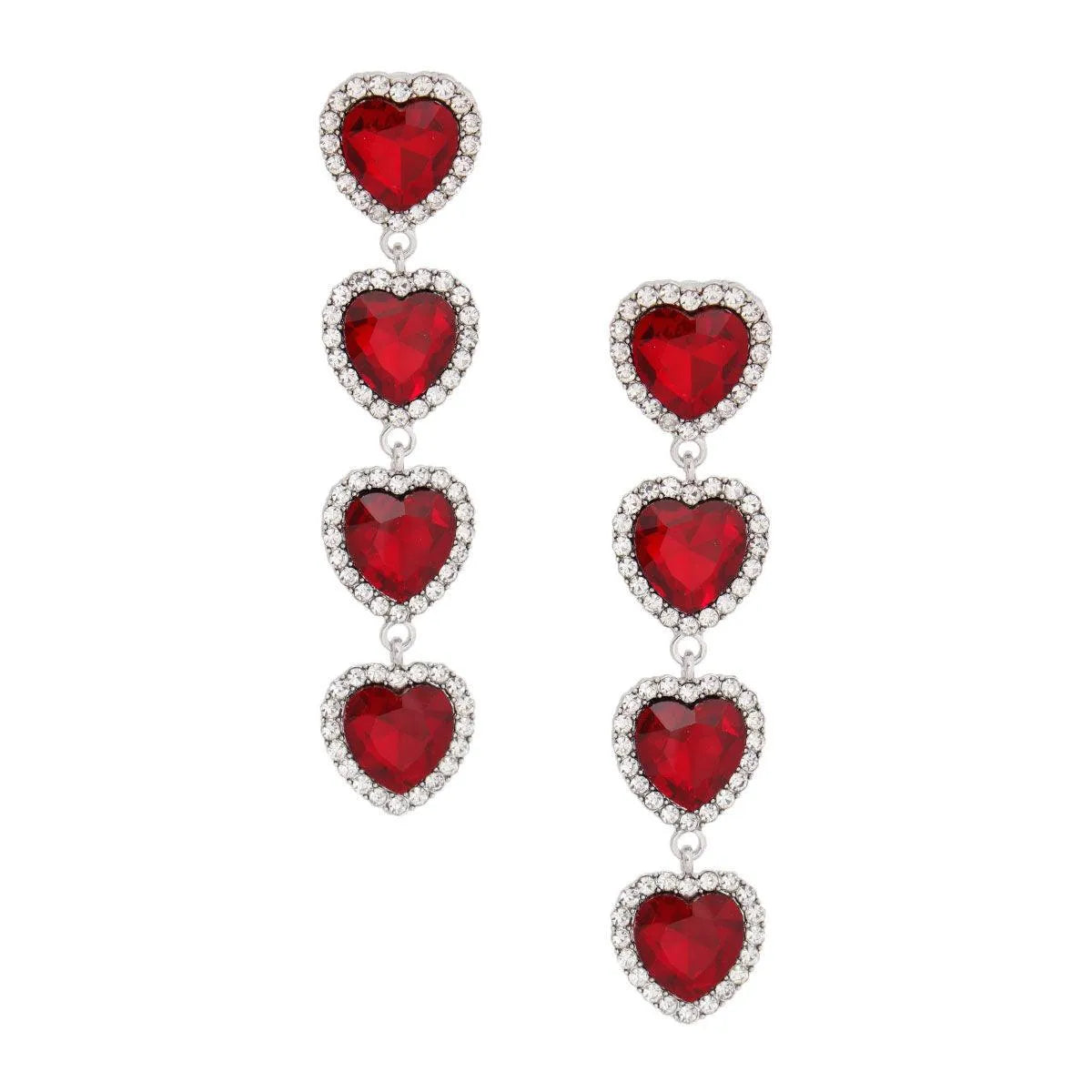 Red Sweetheart Linear Statement Drop Earrings Jewelry Bubble