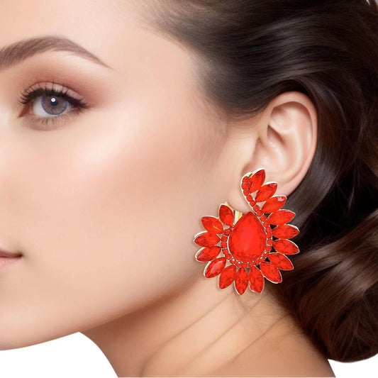 Red Teardrop Center Clip On Pageant Earrings for Elegant Style Pinktown