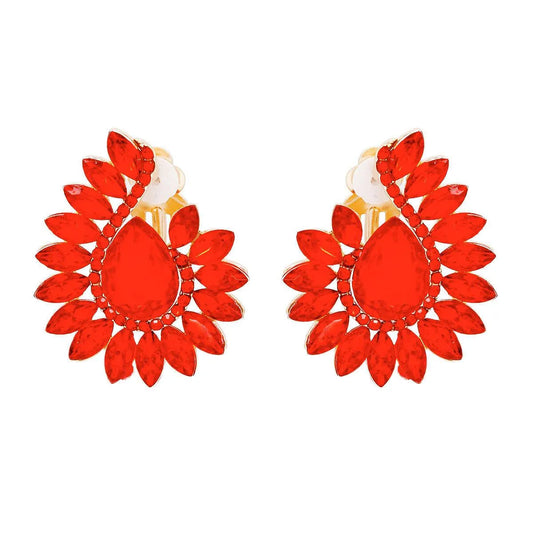 Red Teardrop Center Clip On Pageant Earrings for Elegant Style Pinktown