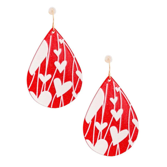 Red Teardrop White Heart Earrings Pinktown