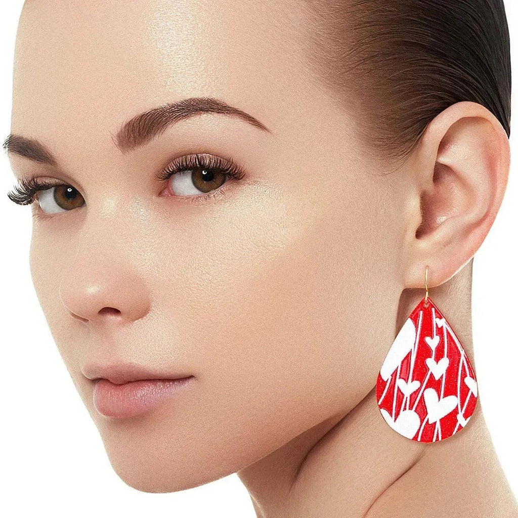 Red Teardrop White Heart Earrings