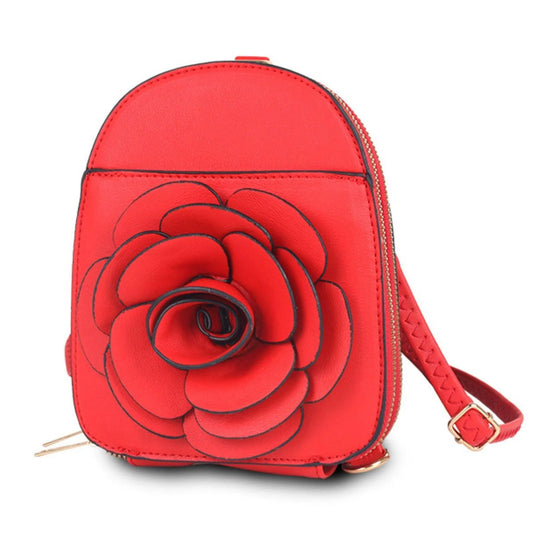 Red Vegan Leather Floral Mini Backpack: Stylish & Secure Jewelry Bubble