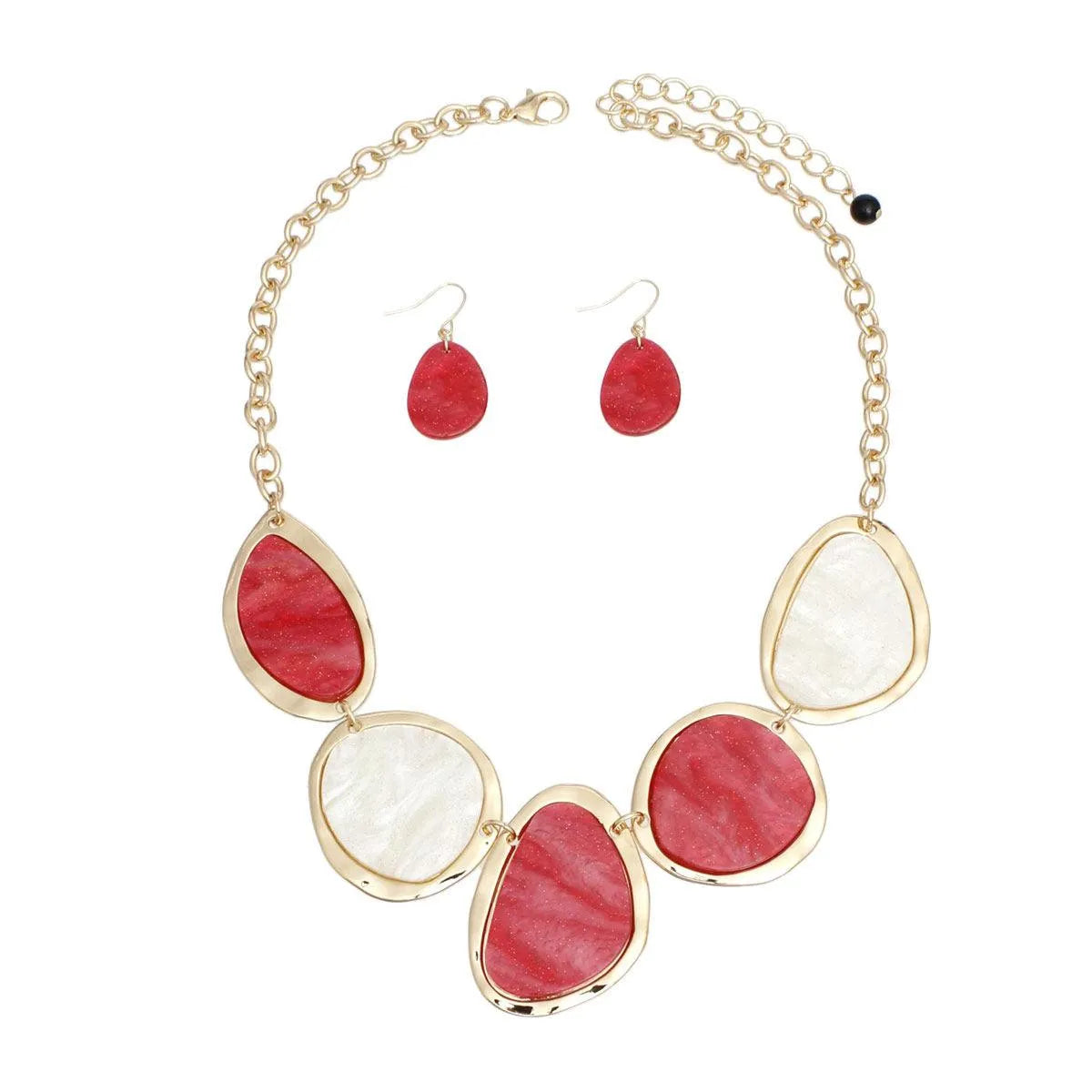 Red & White Acrylic Gold Chain Necklace with Matching Earrings Jewelry Bubble