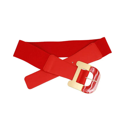 Red Wide Marble Design Buckle Belt Ladies - Stylish Accessory Jewelry Bubble