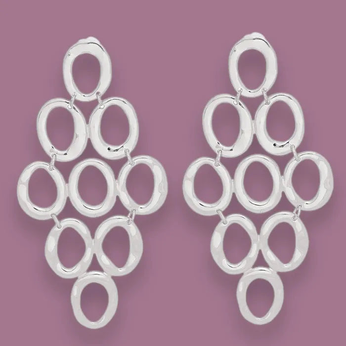 Redefine Style: Open Oval Cascade Earrings in Silver Tone Jewelry Bubble