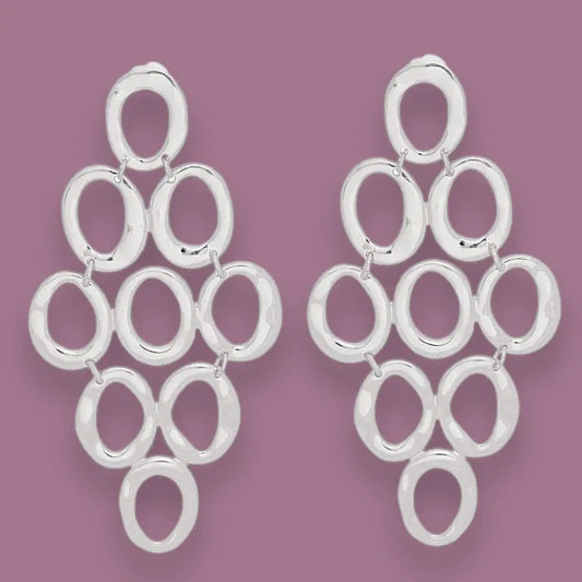 Redefine Style: Open Oval Cascade Earrings in Silver Tone Pinktown