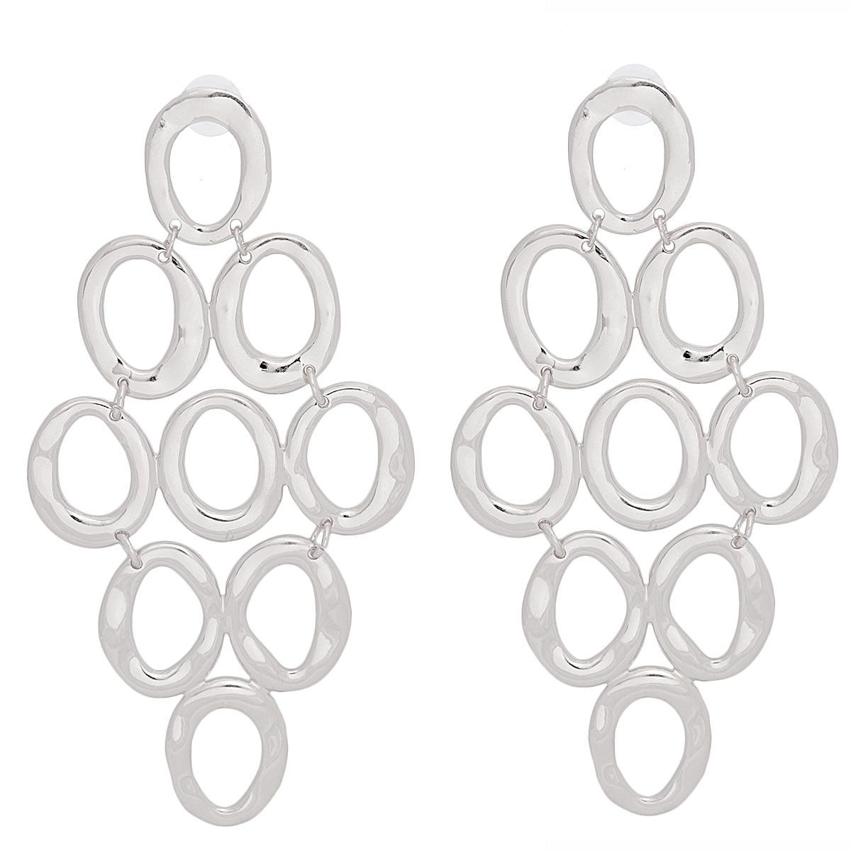 Redefine Style: Open Oval Cascade Earrings in Silver Tone Jewelry Bubble