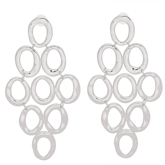 Redefine Style: Open Oval Cascade Earrings in Silver Tone Pinktown