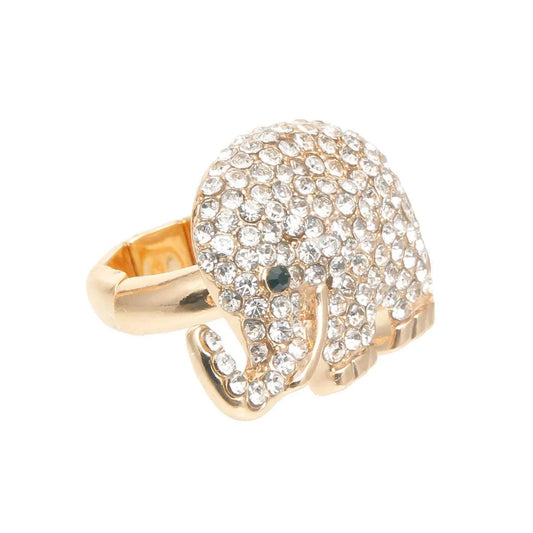 Rhinestone Accented Elephant Ring in Gold-tone Jewelry Bubble