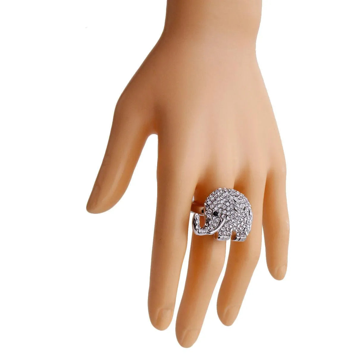 Rhinestone Accented Elephant Ring in Silver-tone Jewelry Bubble