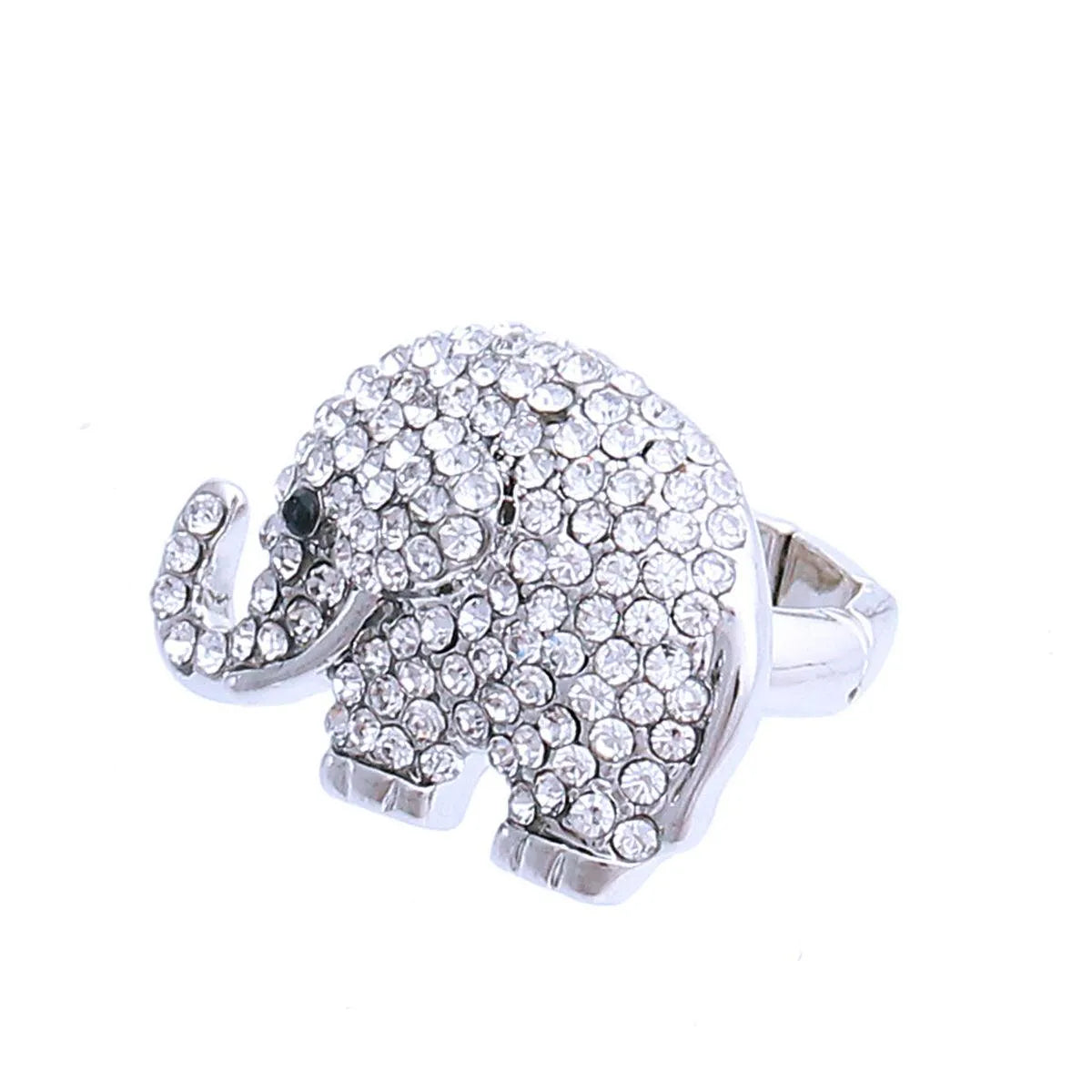 Rhinestone Accented Elephant Ring in Silver-tone Jewelry Bubble