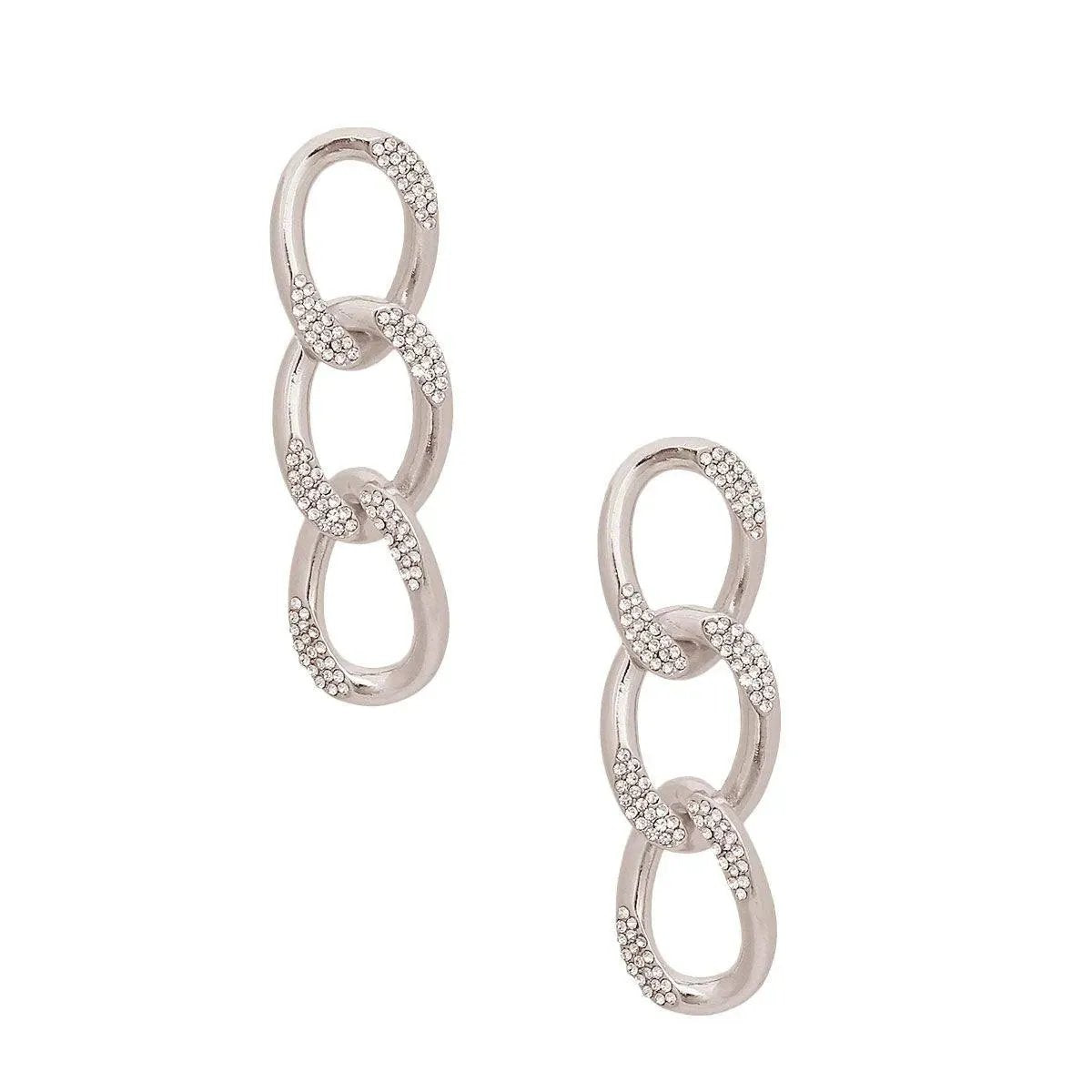 Rhinestone Drop & Dangle Link Earrings Add Sparkle Extra Flair - Silver