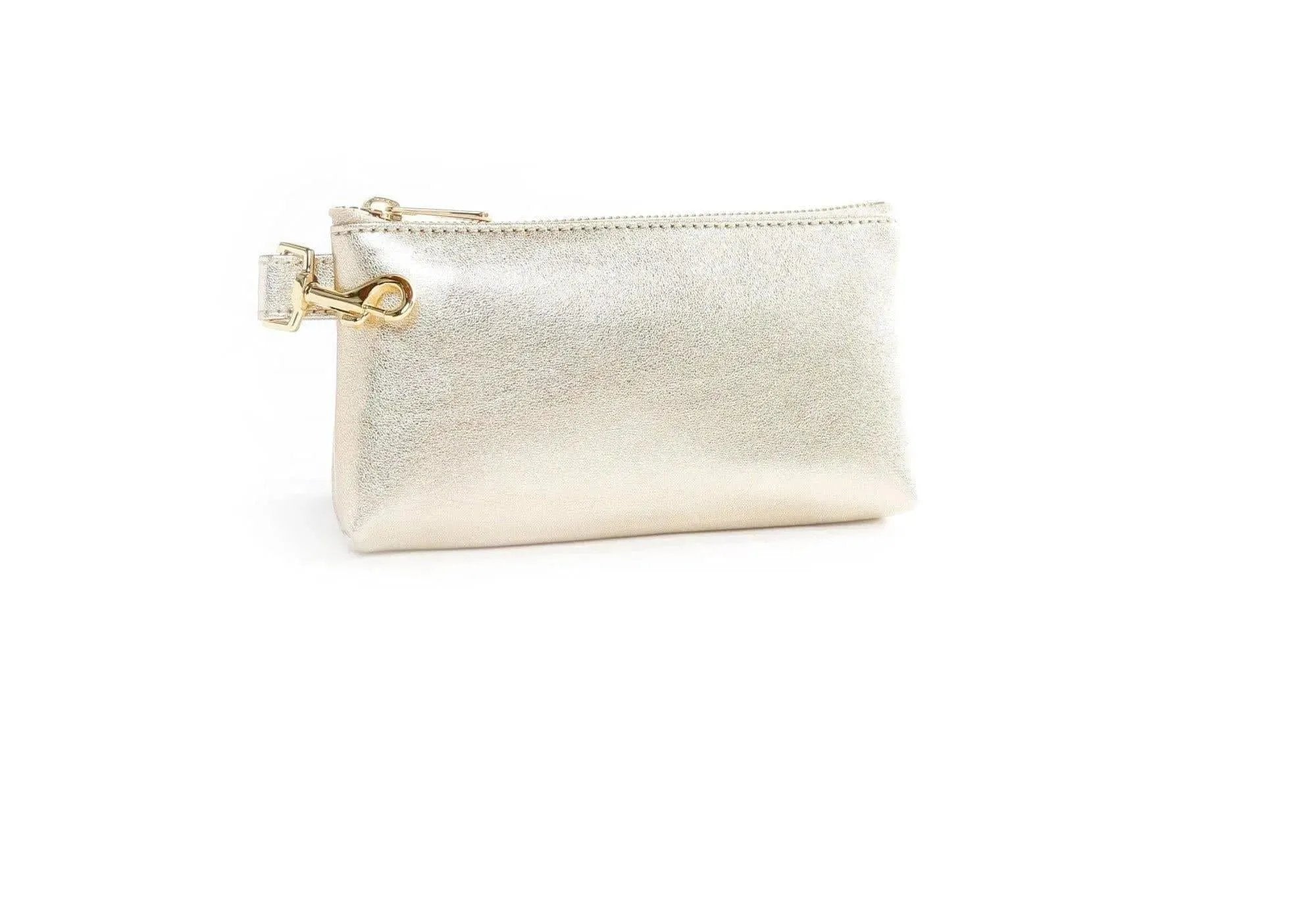 Rich Gold Tone Premium Leather Wristlet Bag