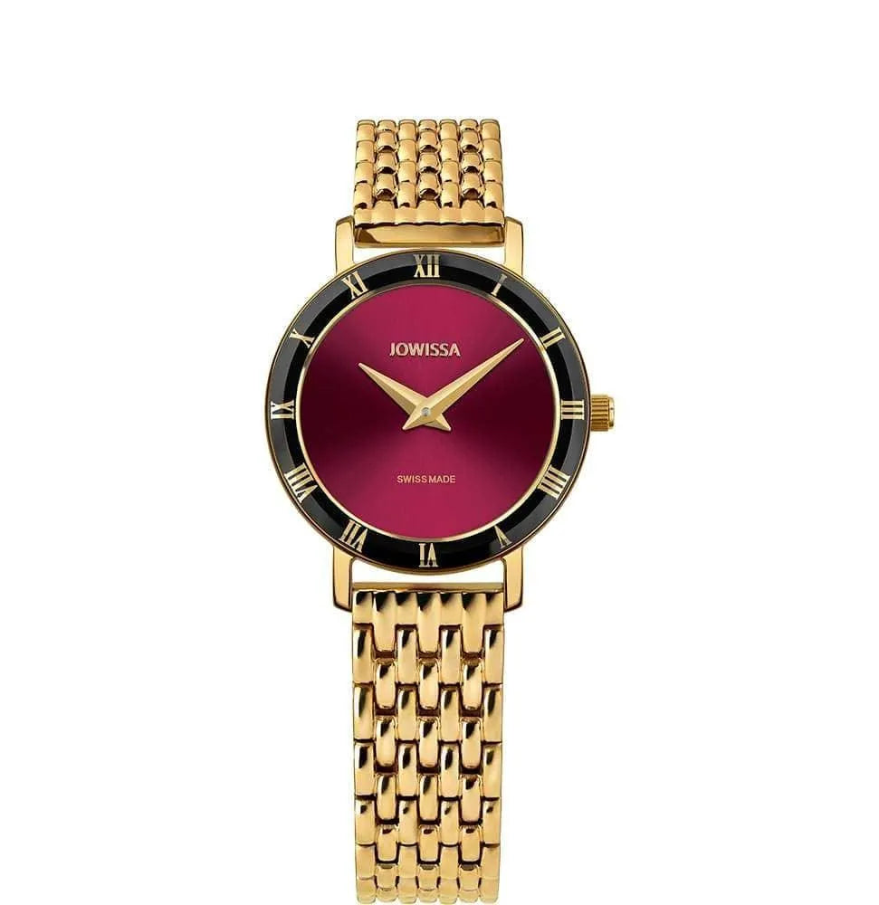 Roma Swiss Ladies Watch Gold Tone Bordeaux Face J2.291.S Jewelry Bubble