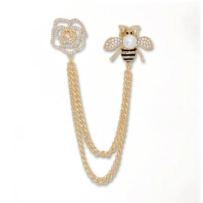 Rosy Bee Chain Brooch Pin: Dazzling Fashion Jewelry Accessory Jewelry Bubble