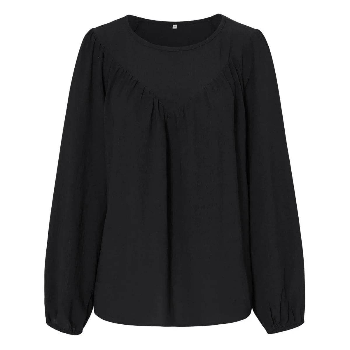 Round Neck Gathering Long Sleeve Top Jewelry Bubble