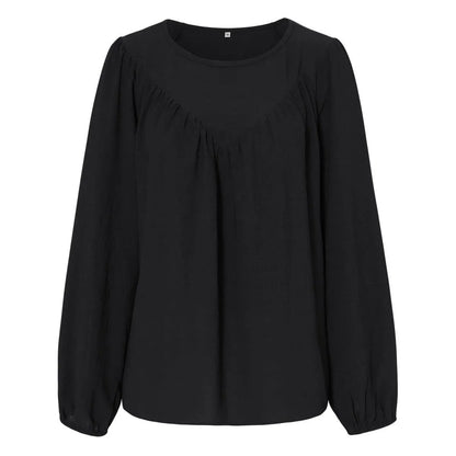 Round Neck Gathering Long Sleeve Top Jewelry Bubble