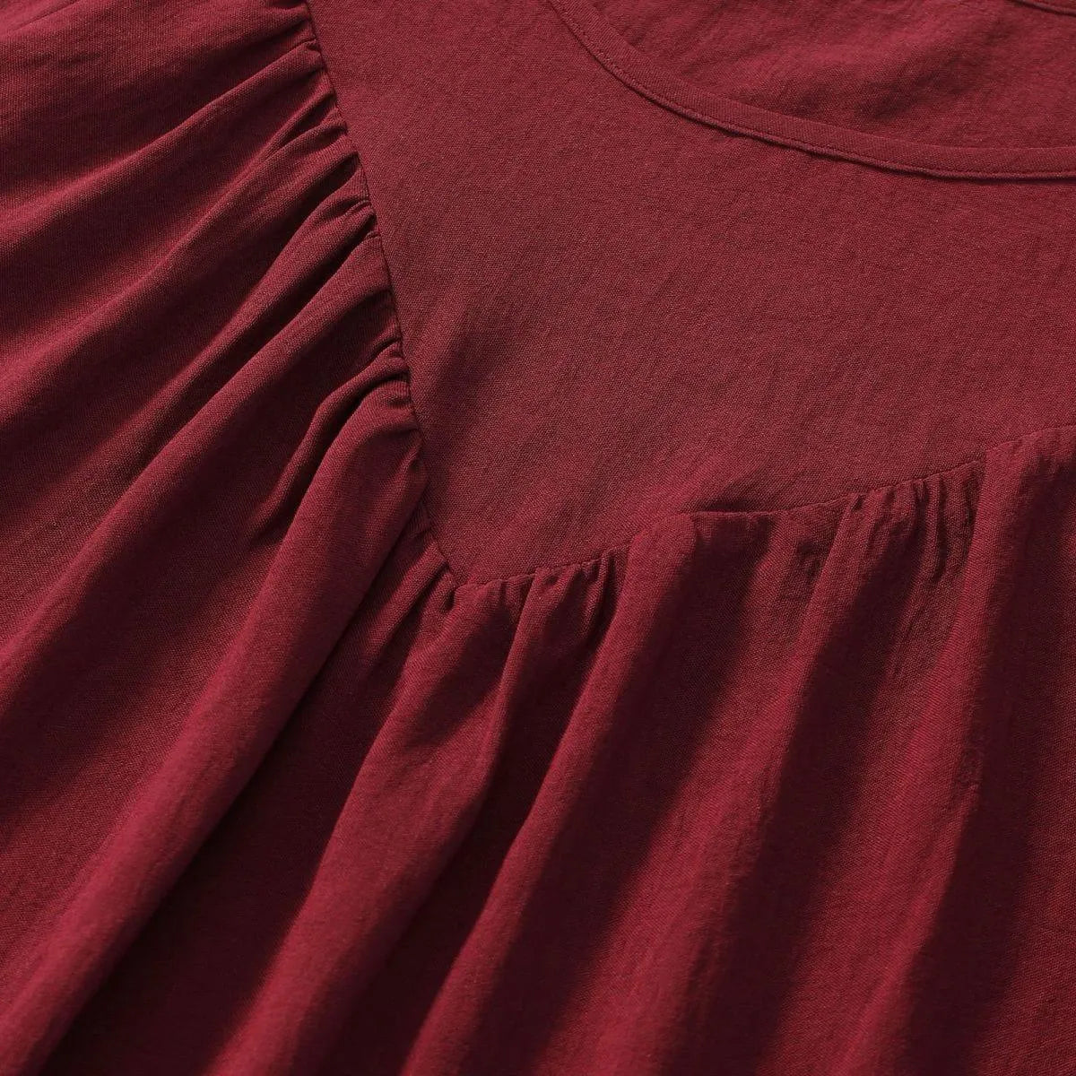 Round Neck Gathering Long Sleeve Top Jewelry Bubble