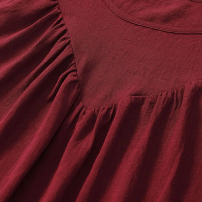 Round Neck Gathering Long Sleeve Top Jewelry Bubble