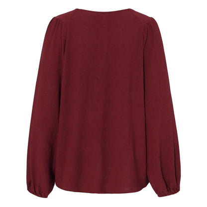 Round Neck Gathering Long Sleeve Top Jewelry Bubble