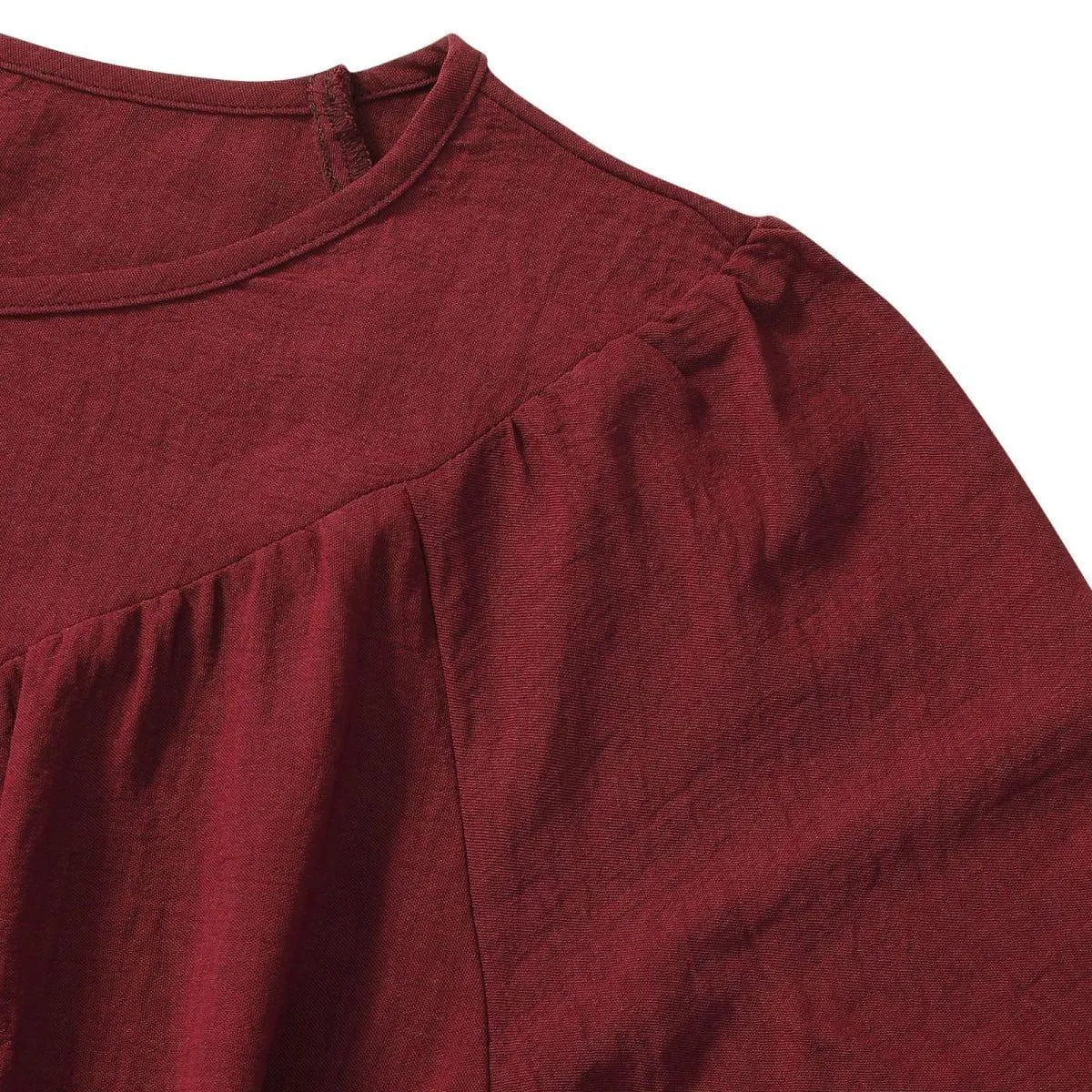 Round Neck Gathering Long Sleeve Top Jewelry Bubble