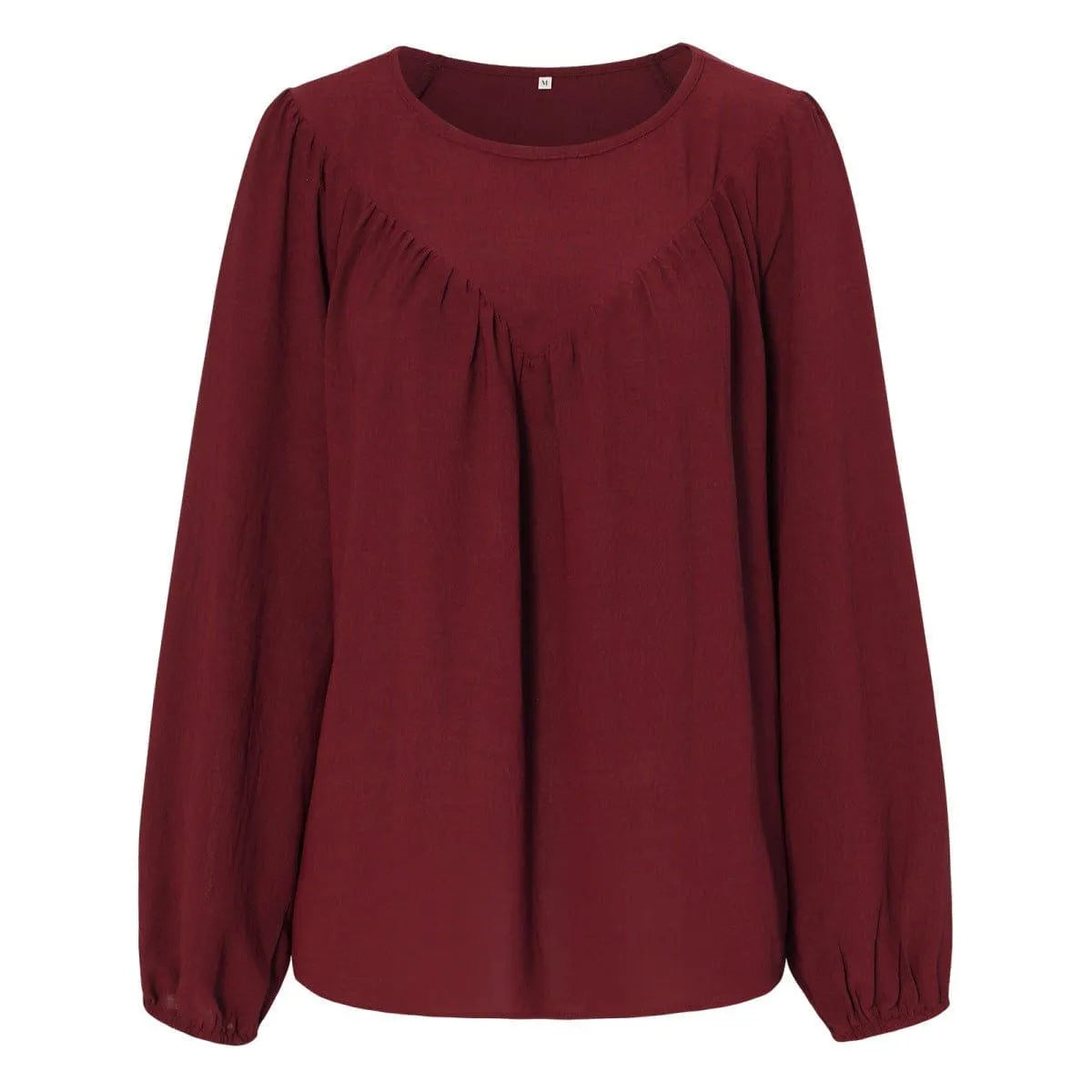 Round Neck Gathering Long Sleeve Top Jewelry Bubble